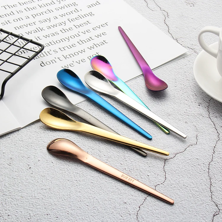 

304 stainless steel stirring spoon custom logo silverware cute cffee spoon scoop, Silver, gold, rose gold, black, blue, purple, pale gold