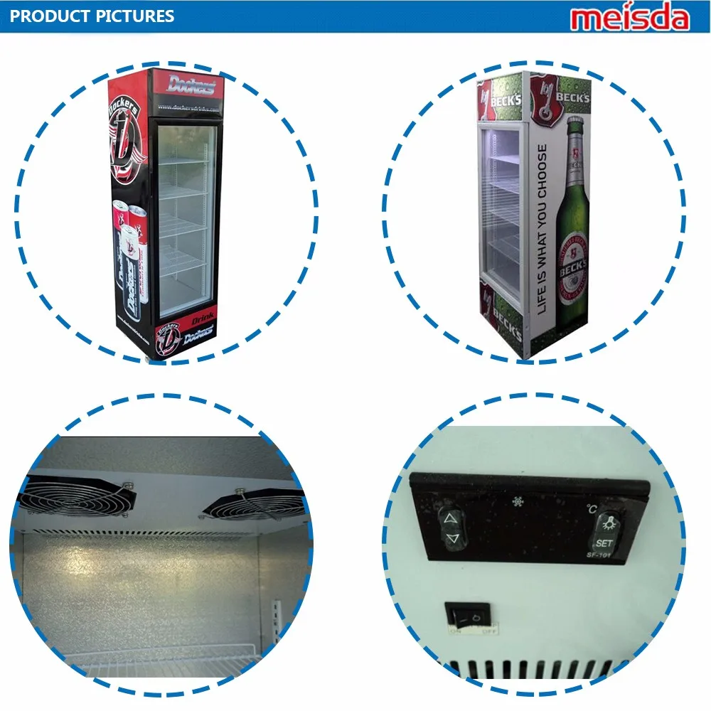 sc190b standing glass door energy drink commercial cooler with
