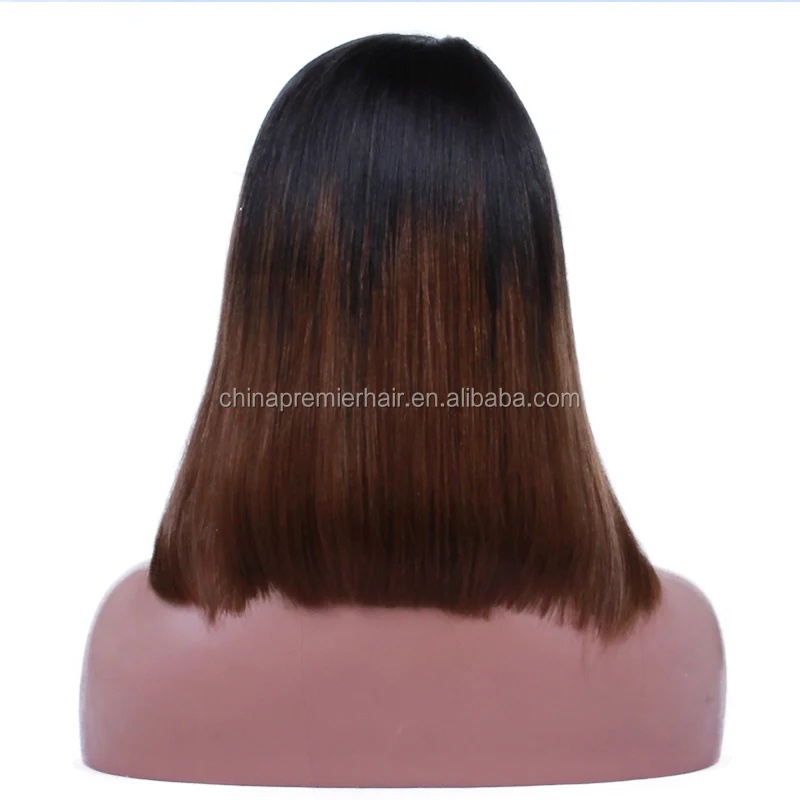 

Indian Remy Hair Side Part Ombre Color Short Bob Style Human Hair Lace Wig