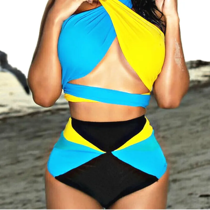 

2018 Sexy Summer Women Bikinis Set Sexy Swimsuit Split Solid High Waist Bathing Suit With Push Up Cross Bandage Bikinis Set