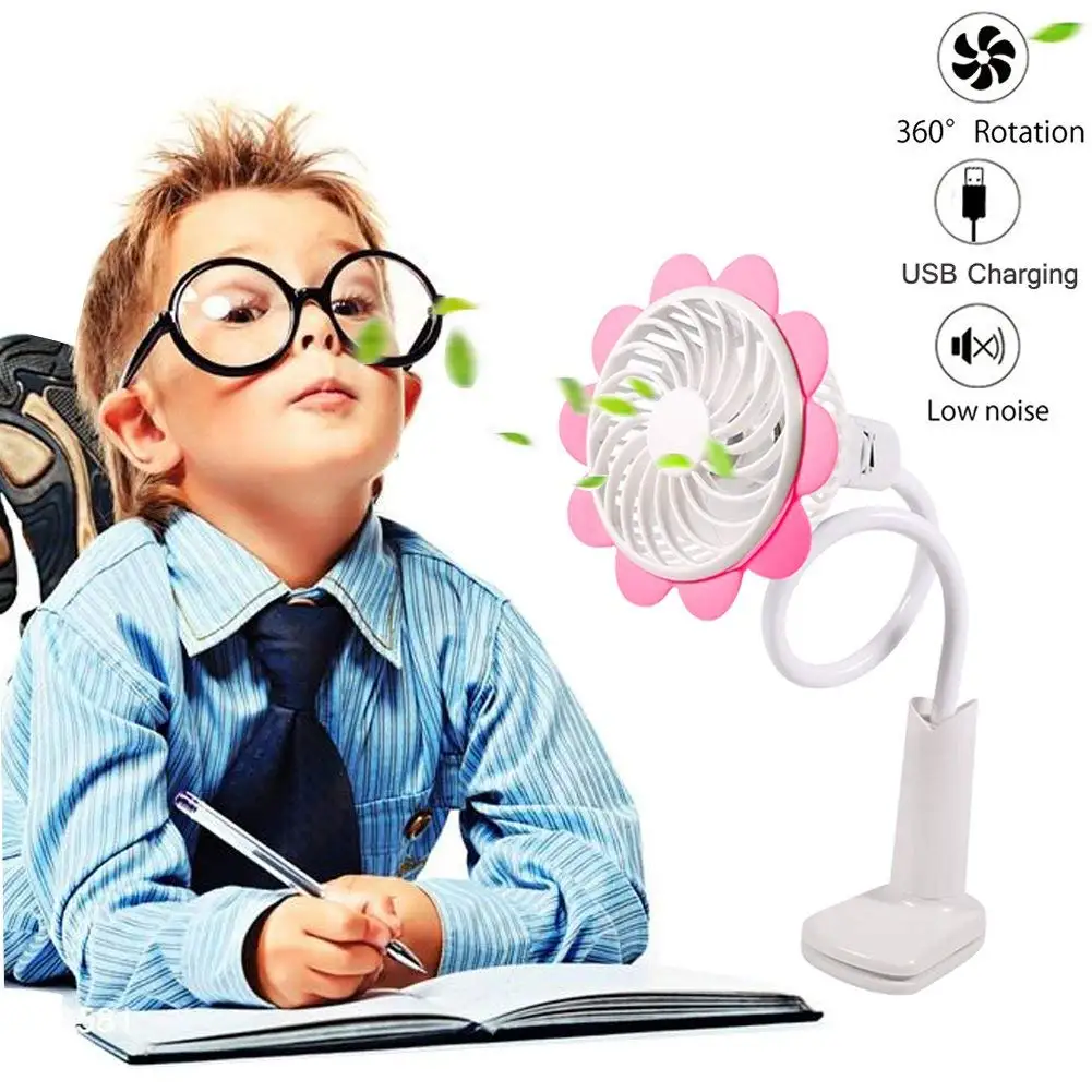USB Desk Fans USB Battery Operated Clip Fan Bendable Portable Rechargeable Mini Desk Fan USB Fan Sun Flower Fan 360 Degree Adjustable Wind Speed Personal Clip Desk Fan