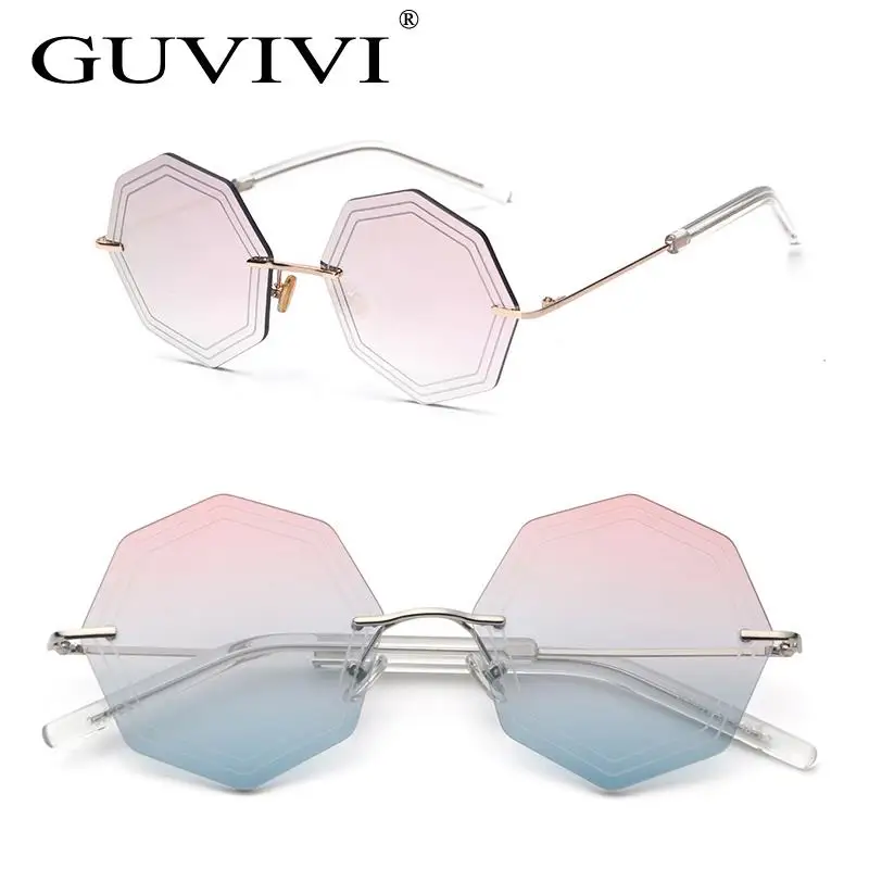 

2017 GUVIVI High fashion sunglasses metal Wholesale custom logo sunglasses octagon rimless Sunglasses