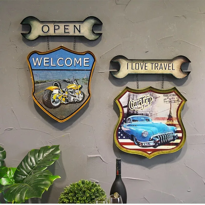 
Retro Wall Hanging Shied And Car Wall Arts Decor Painting Metal Craft For Club 