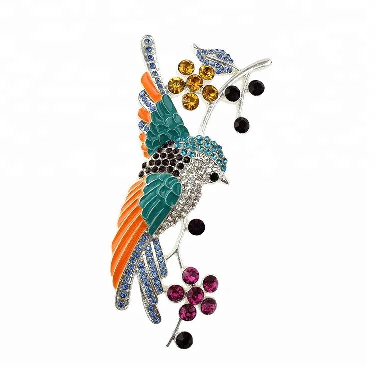 

Large Size Enamel Bird Brooch Pins For Women Perfect Rhinestone Crystal Shiny Wedding Brooches Accessories, Multi-color