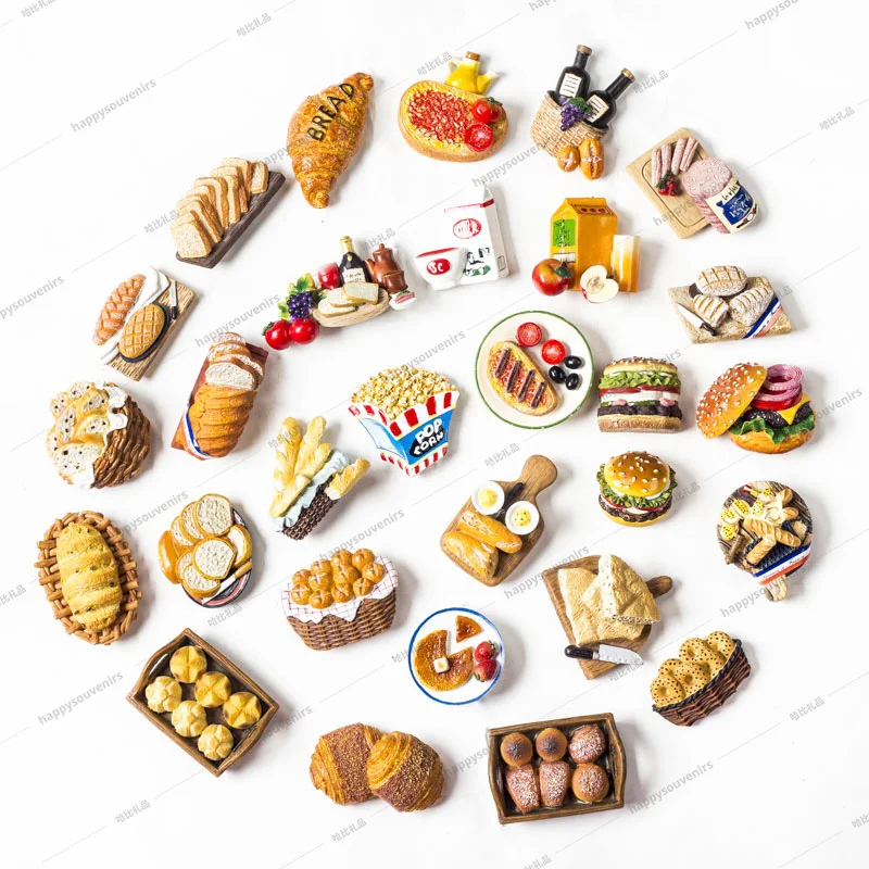 

Wholesale 3D Handmade Bread Hamburger Food Fridge Magnets for Kitchen Home Decoration, Customized