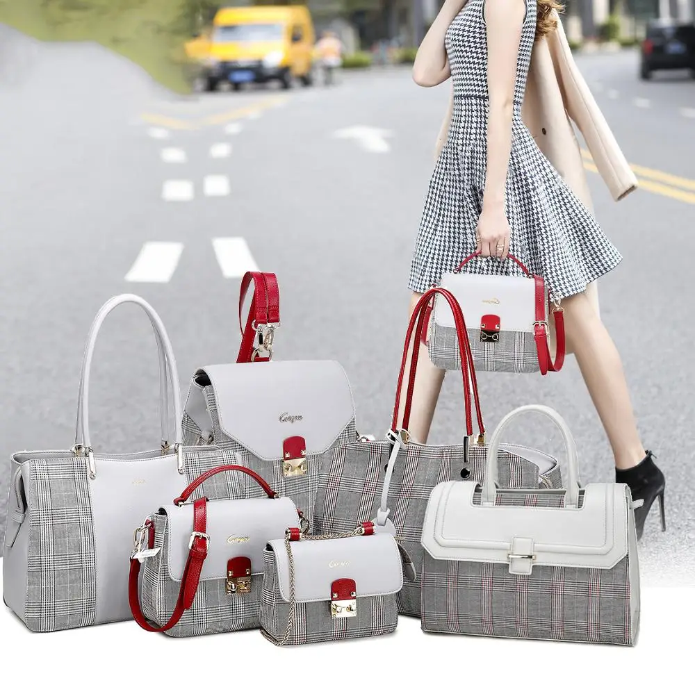 

Wholesale Bags Women Pu Leather Handbags 2022 Hot Sale Set 6Pcs Lady Hand Bag