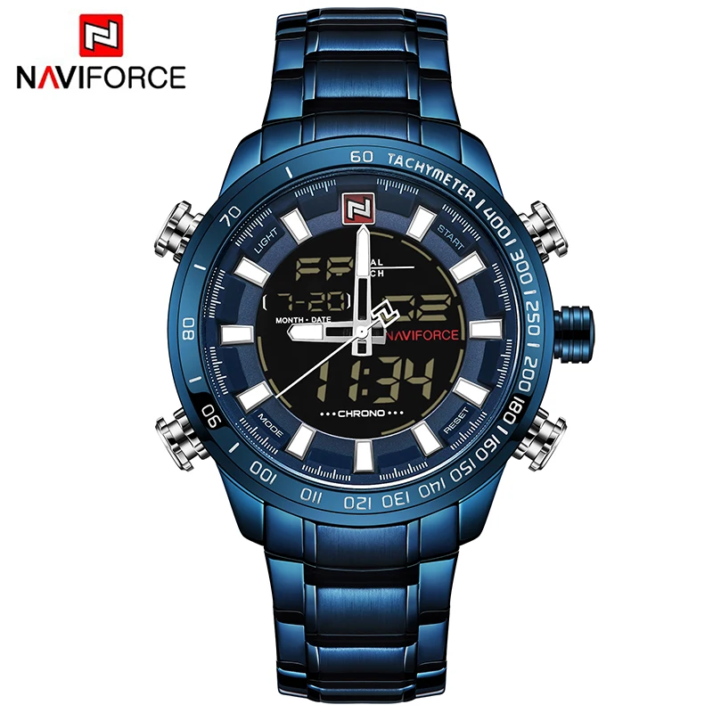 

NAVIFORCE 9093 Mens Quartz Digital watch Stainless Steel Auto Date Complete Calendar Sport Watch, As picture