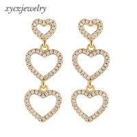 

Beautiful Brass Real Gold plated Zircon Three Heart Drop Earrings Supplier