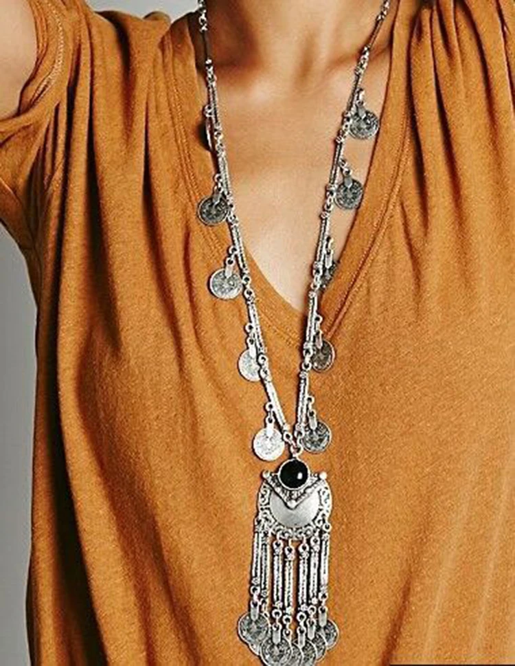 

turkish jewelry necklace vintage style silver pendant necklace tassel coin holder necklace