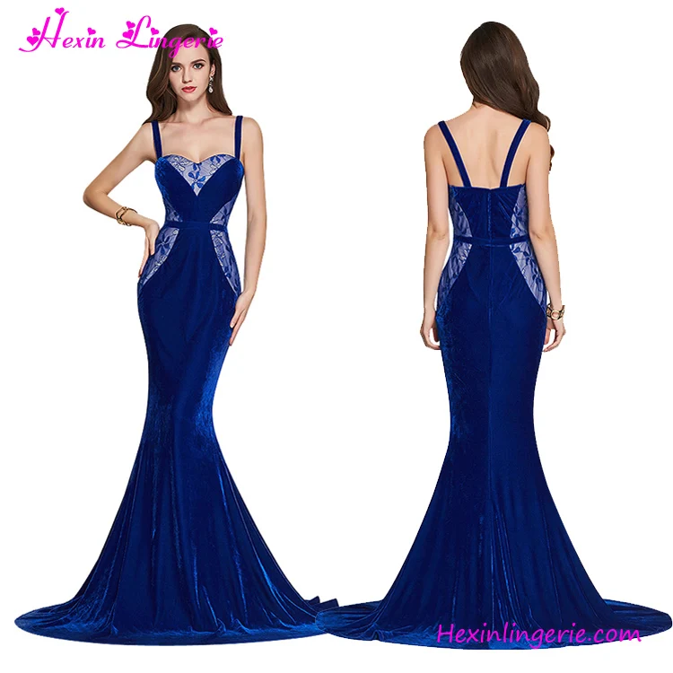 

USA Warehouse Delivery 2018 Blue Lace Sleeveless Sexy Ladies Long Evening Party Wear Gown, As shown ladies long evening party wear gown