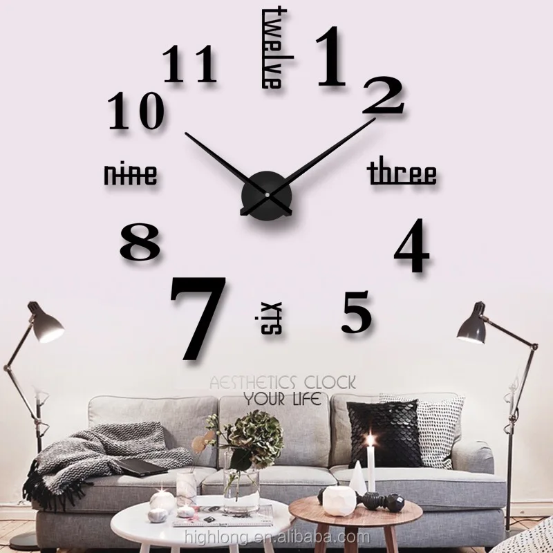 

2016 New Design Fancy World Wood 3D Mirror Sticker Wall Clocks, Silver