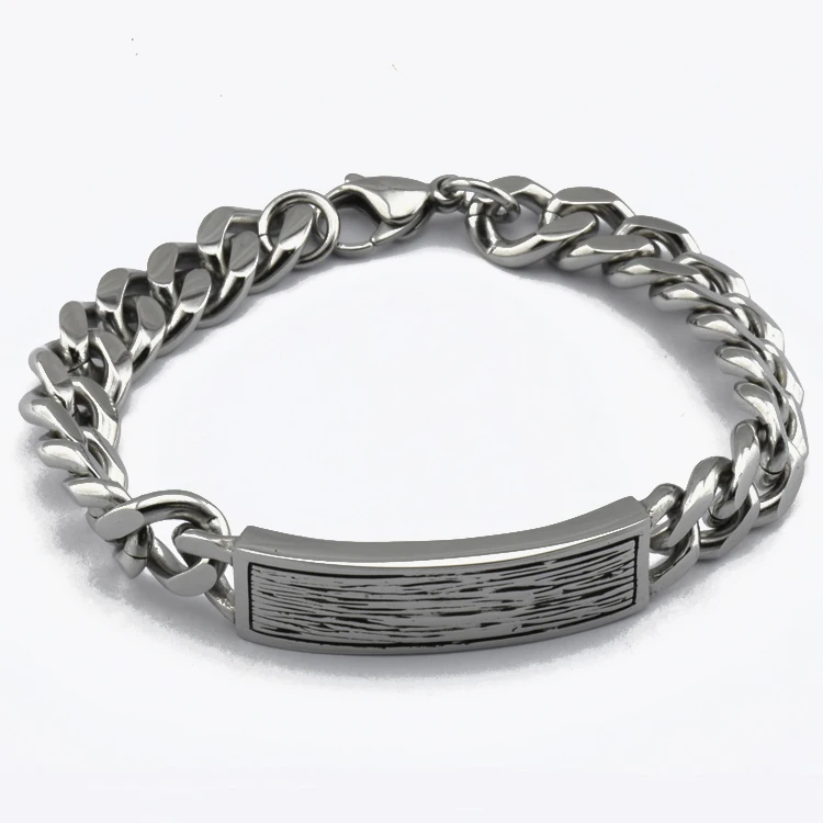 

Wholesale New Design stainless steel RETRO Bbending Engraved Bar Nameplate Cuban Curb Chain Bracelet Jewelry