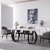 JF112 Light luxury individual creative fashion elegant dining table with chair white marble black metal based hot sale furniture