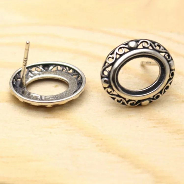 

Antique 925 Sterling Silver Blank Jewelry Stud Earrings Base Tray for Women DIY Earrings Accessories, Antique silver