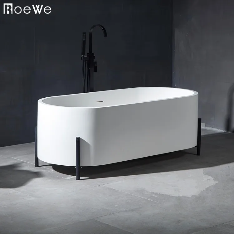 Oval Composite Resin Cast Stone Hot Tub Solid Surface Marble Bath Tub