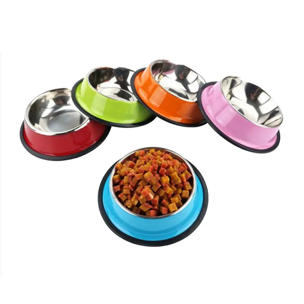 

Anti-skid Pet Feeder Candy Colors Stainless Steel Pet Dog Water Food Bowl, Blue, pink, green, red, orange