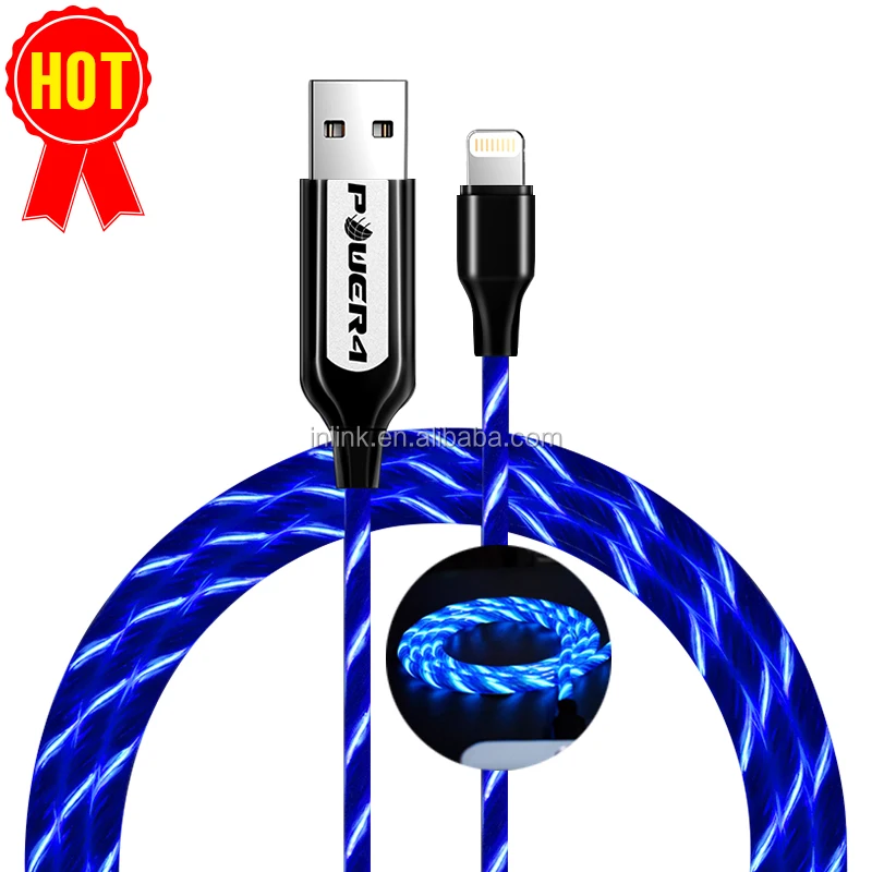 

Bestselling MFi Approved Electroluminescent Flowing Light Up USB Cable for iPhone, Pink;blue;green;purple;red