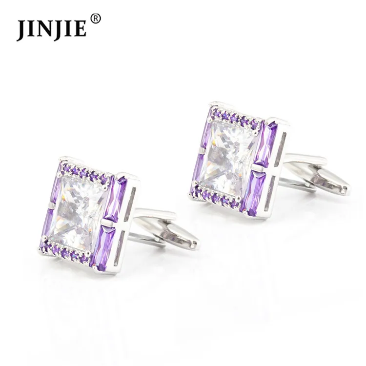 

Luxury design high quality shiny crystal purple rhinestone cuff links for men