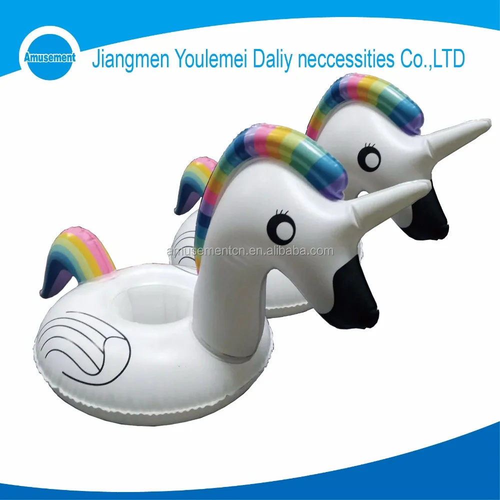 

Cheap Water Park Play Equipment PVC Inflatable Swimming Pool Floating Unicorn Cup Drinks Holder, Customized color