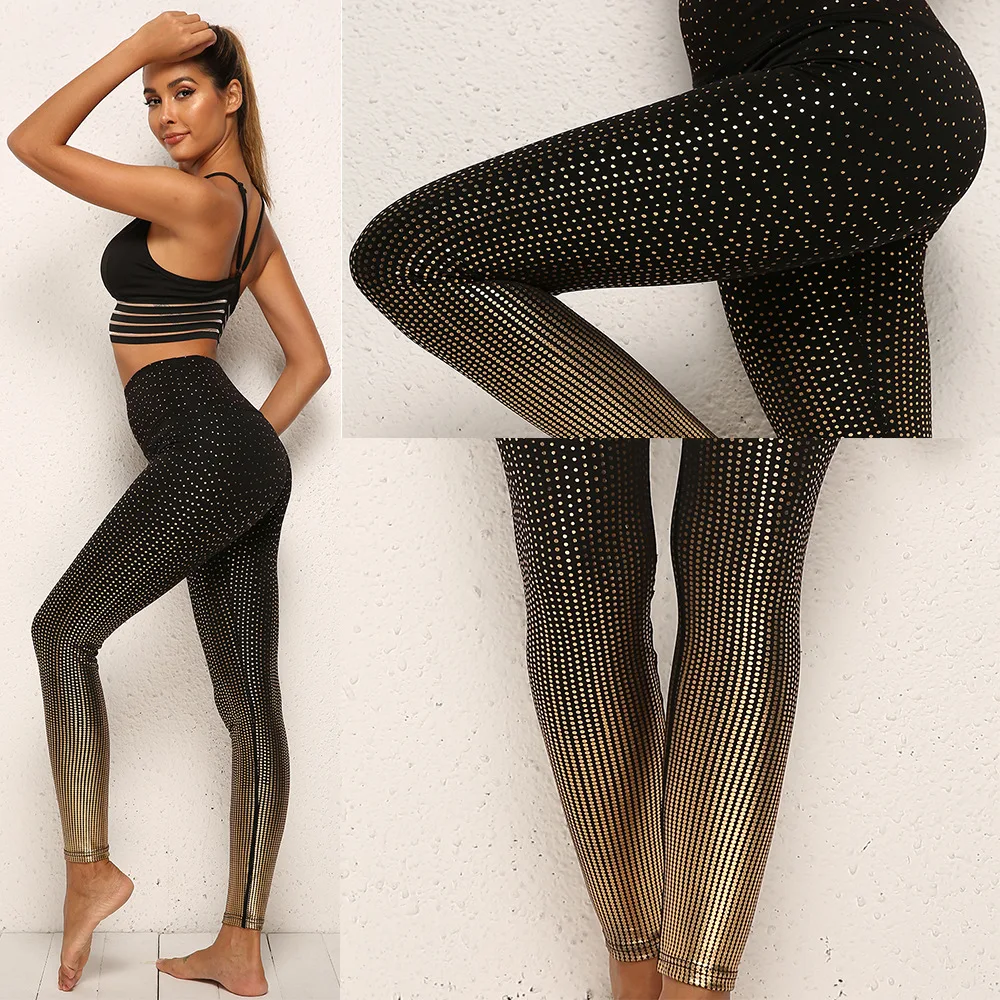 Drop Shopping custom gym tights leggins women fitness golden egyptian pharaoh yoga pants shiny glitter tights