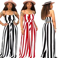 

2019 New Summer Strap Striped Ladies Jumpsuit Lace Up Wide Leg Pants Women Rompers
