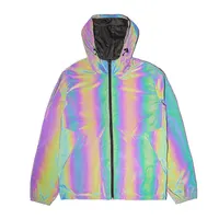 

Unisex Reversible Urban Wear Windbreaker Double Sided Rainbow Reflective Chameleon Fabric Adjustable Hood Jacket