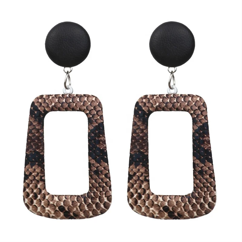 

Shihan SH60553 Fashion Snake Printed Geometric PU Drop Earrings Animal Skin Printed Earrings
