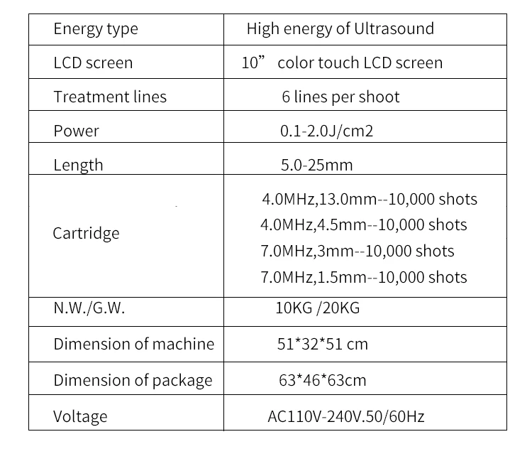 10000 Shots anti-aging skin tightening 2D/3D HIFU machine with 7 Cartridges 1-10 lines