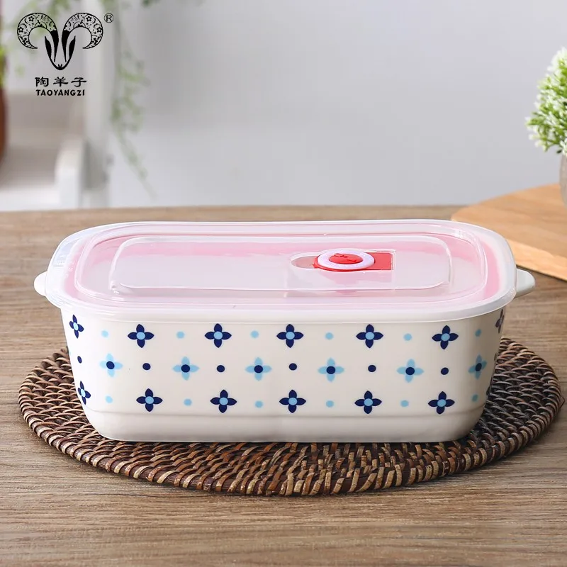 2019 Colorful Decal Ceramic Food Storage Bowl With Air Tight Lid,Food