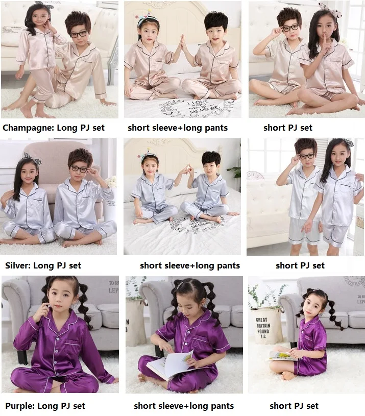 Children's Good Quality Silk Satin Pajamas Set Girls Satin Pajamas Not