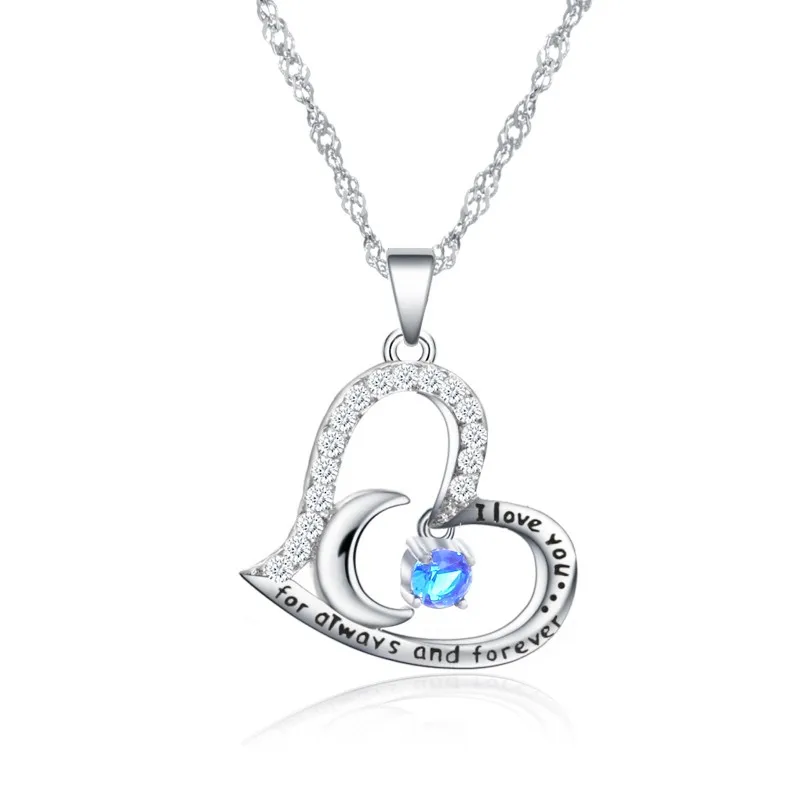 

Women zodiac Moon Silver Platinum Plated CZ Diamond Heart Pendant Necklace