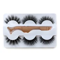 

3 Styles 3d mink eyelashes Reusable Extension Lash 3 pair lashes thick 3D real mink eyelashes with tweezers in box