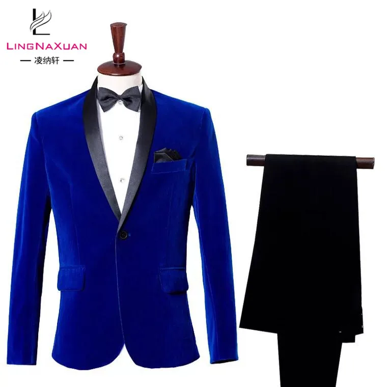 Blau Samt Schwarz Kragen Hose Anzuge Sets Blazer Jacke Fur Manner Buy Anzuge Set Fur Manner Samt Blazer Blazer Anzug Manner Product On Alibaba Com