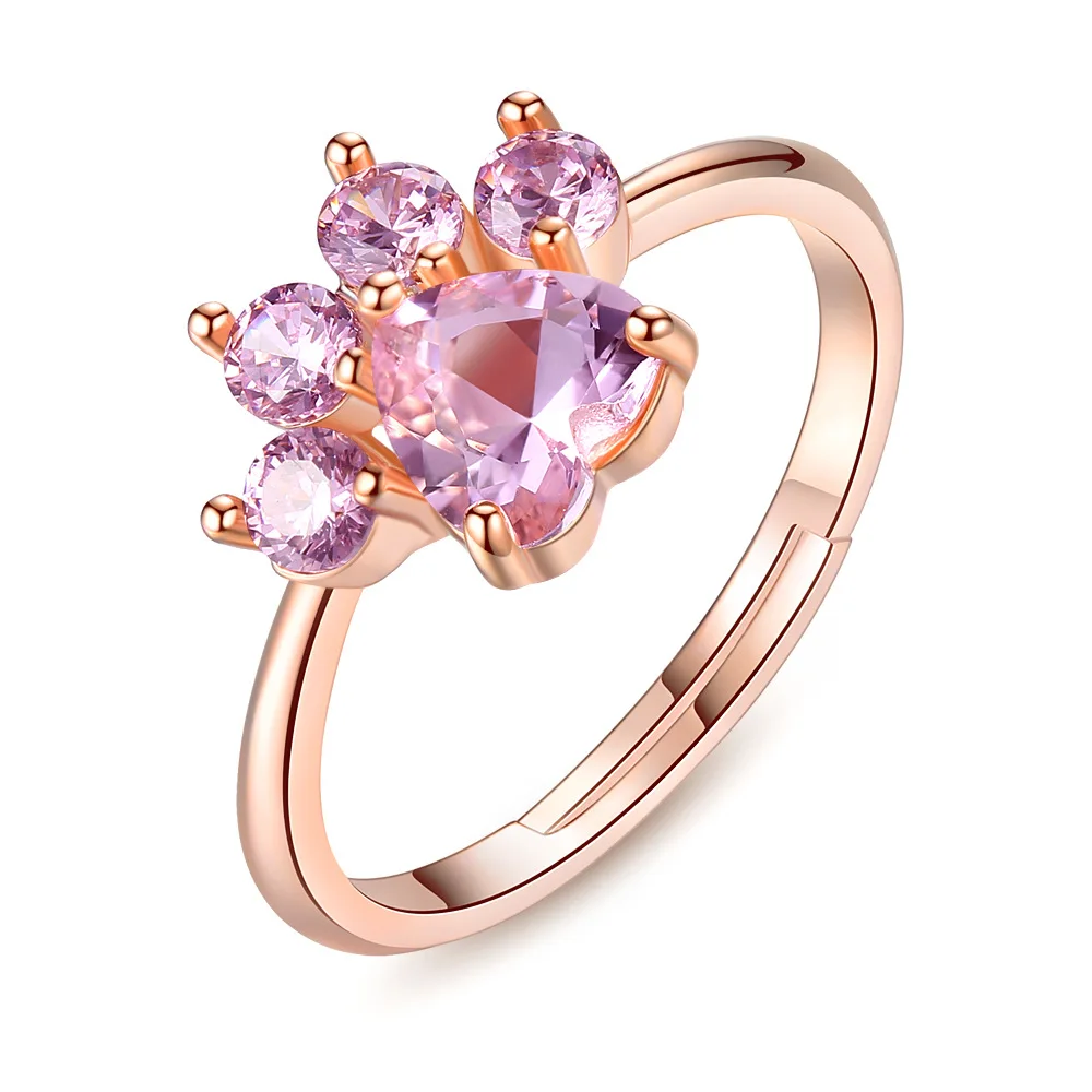 

Fashion Pink Heart Ring Korean Rose Gold Plated Cat Claw Adjustable Ring