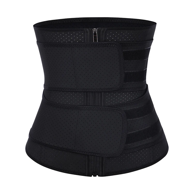 Custom Logo Punching  7 Steel Bone Breathable Tummy Control Double Belt Slimming Latex Waist Trainer Women Shaper