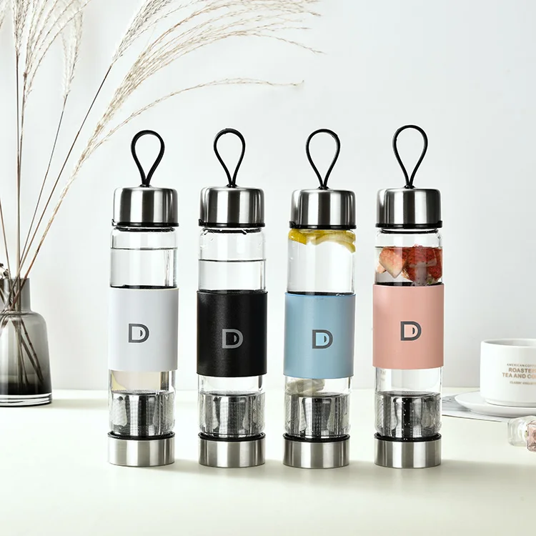 500ml wholesale custom private label clear borosilicate tea infuser sports glass drinking water bottle