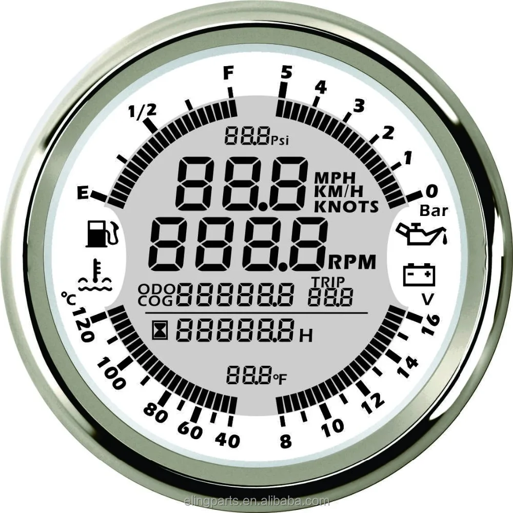 

ELING 6 in 1 Multi-functional Gauge Motorcycle GPS Speedometer Tachometer Hour Water Temp Fuel Level Oil Pressure Voltmeter 12V