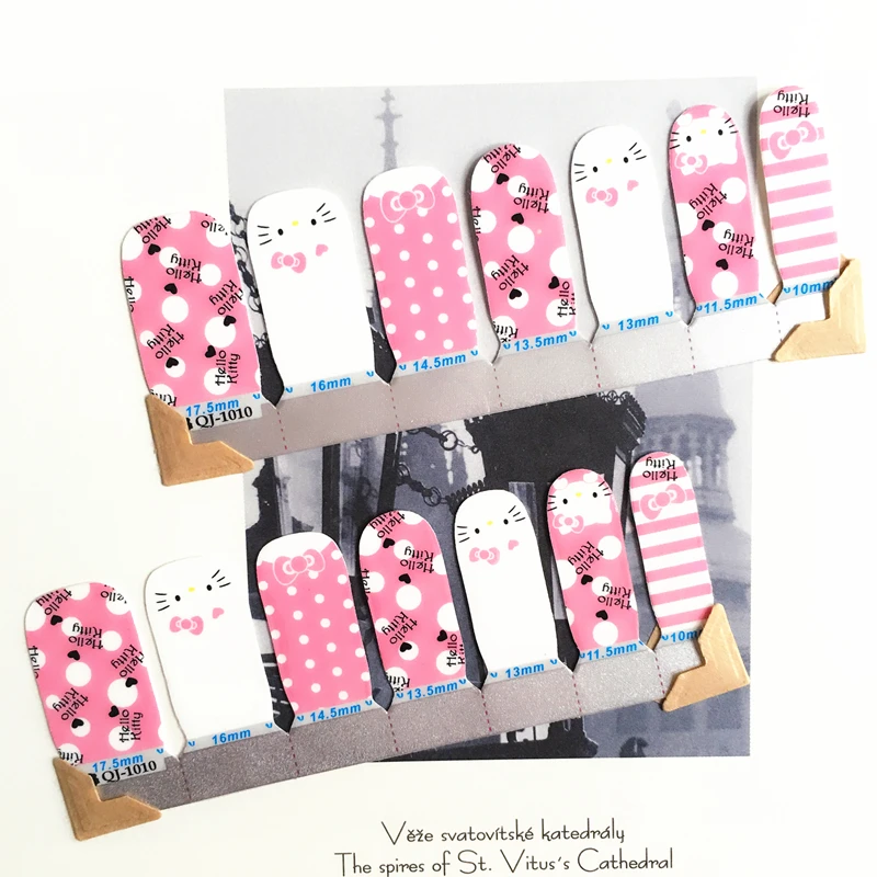 Pink White point cat child Nail Arts Nail Sticker Waterproof Nail Decal Sticker Gel Polish French