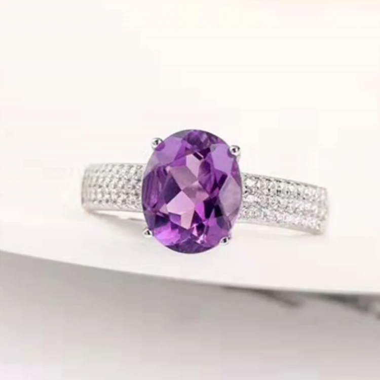 

elegant jewelry 18k gold plated 925 sterling silver natural amethyst ring for women crown ring silver, Purple