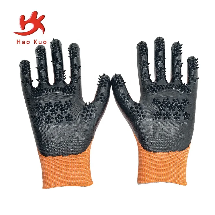 

shanghai jiading pet latex horse gloves pet grooming glove manufacturer, Orange