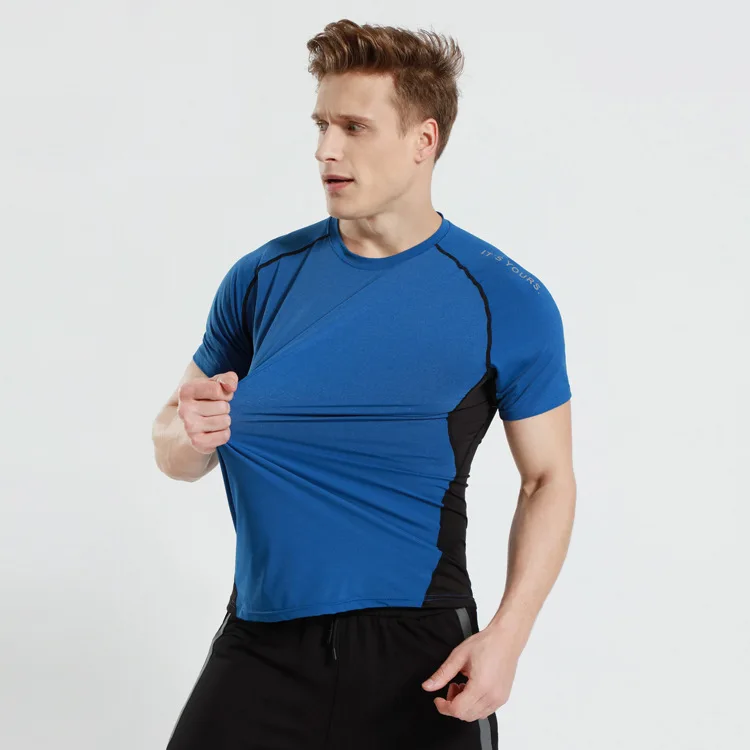 

2019 Nylon Fabric Color Block Workout Shirt Air Hole Running Wear Men