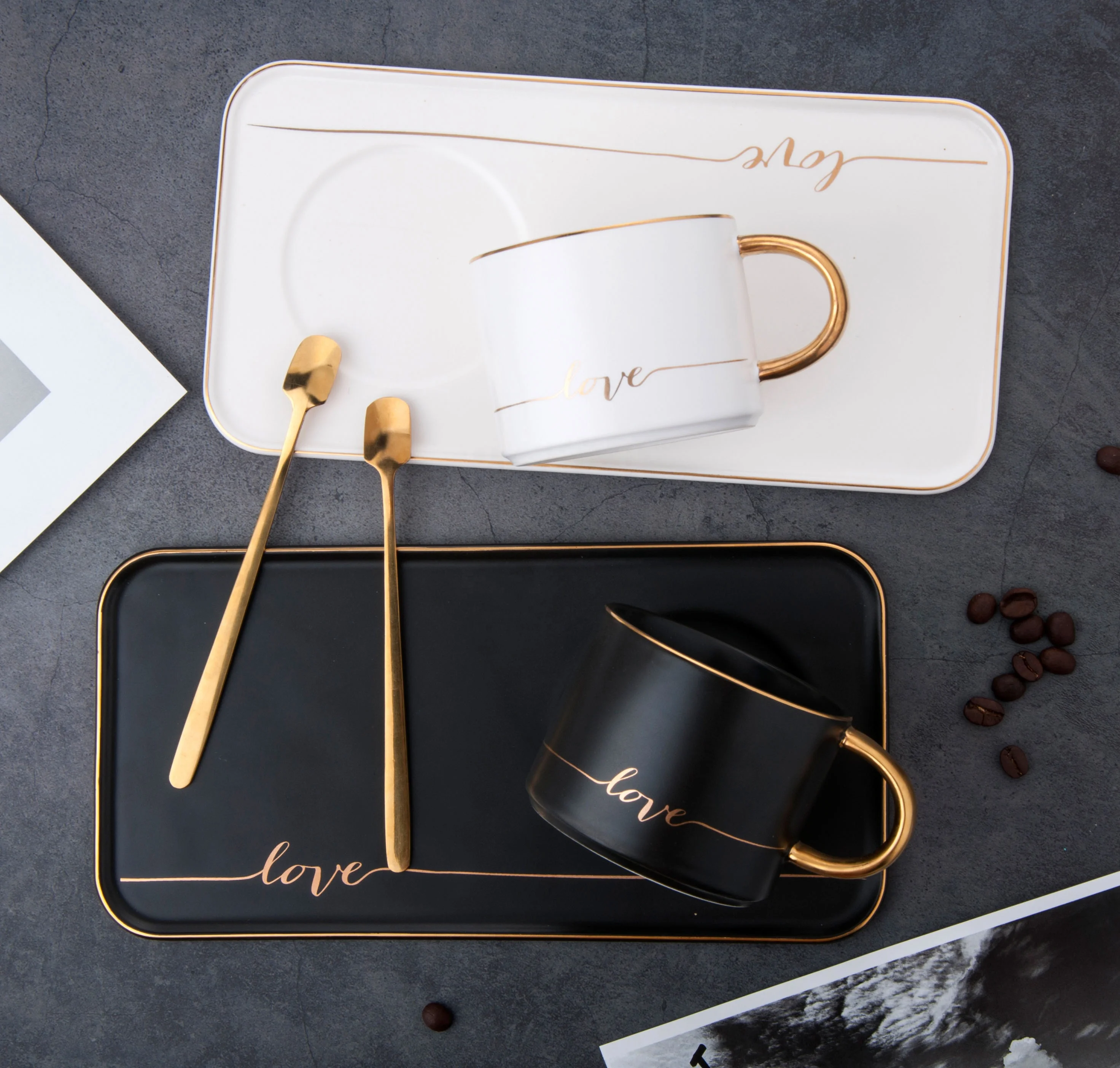 

coffee cup with golden handle and biscuit holder, Customized