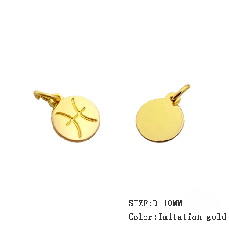 Factory price engraved mini plated gold logo custom 10 mm hangs charm pendant jewelry tags for necklace