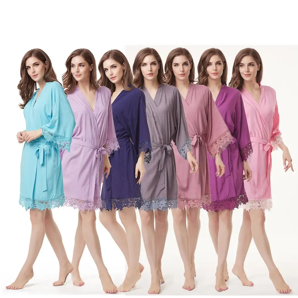 

OEM floral lace trim cotton Bridesmaid robe