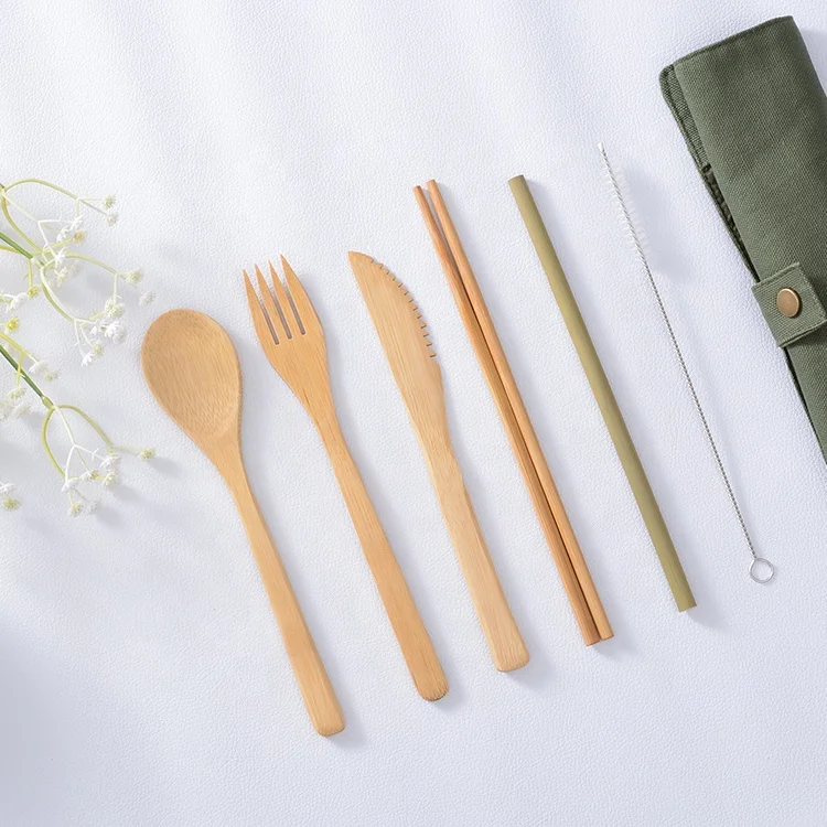 

Portable Bamboo Cutlery Travel Set Eco Friendly Flatware Fork Knife Spoon Set