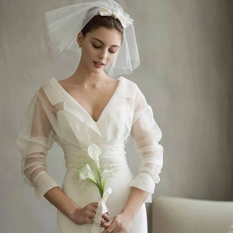 

Ladies Long sleeve Fishtail Simple 2019 Mermaid Satin Wedding Dress, Ivory