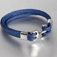 

Fashion Handmade Braided Cuff Anchor Buckle Genuine Leather Anchor Bracelets For Women Men