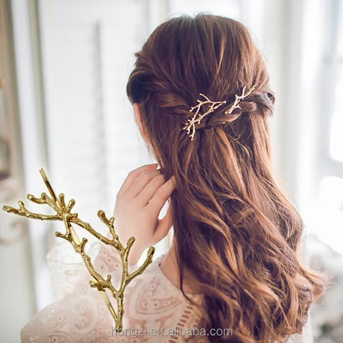 

Boho Style Gold Plating Branch Hair Clip Barrettes Girls Women Lovely Hair Accessary Gift Hairpin Hair Jewelry, As picture show