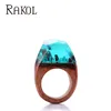 Handmade Snow Mountain Forest in Night Blue Sky Landscape Resin Wood Ring