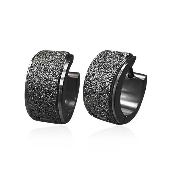 Fashionable Sand Blasted Black Stainless Steel Huggie Hoop Earrings Fashionable Sand Blasted Black Stainless Steel Huggie Hoop Earrings